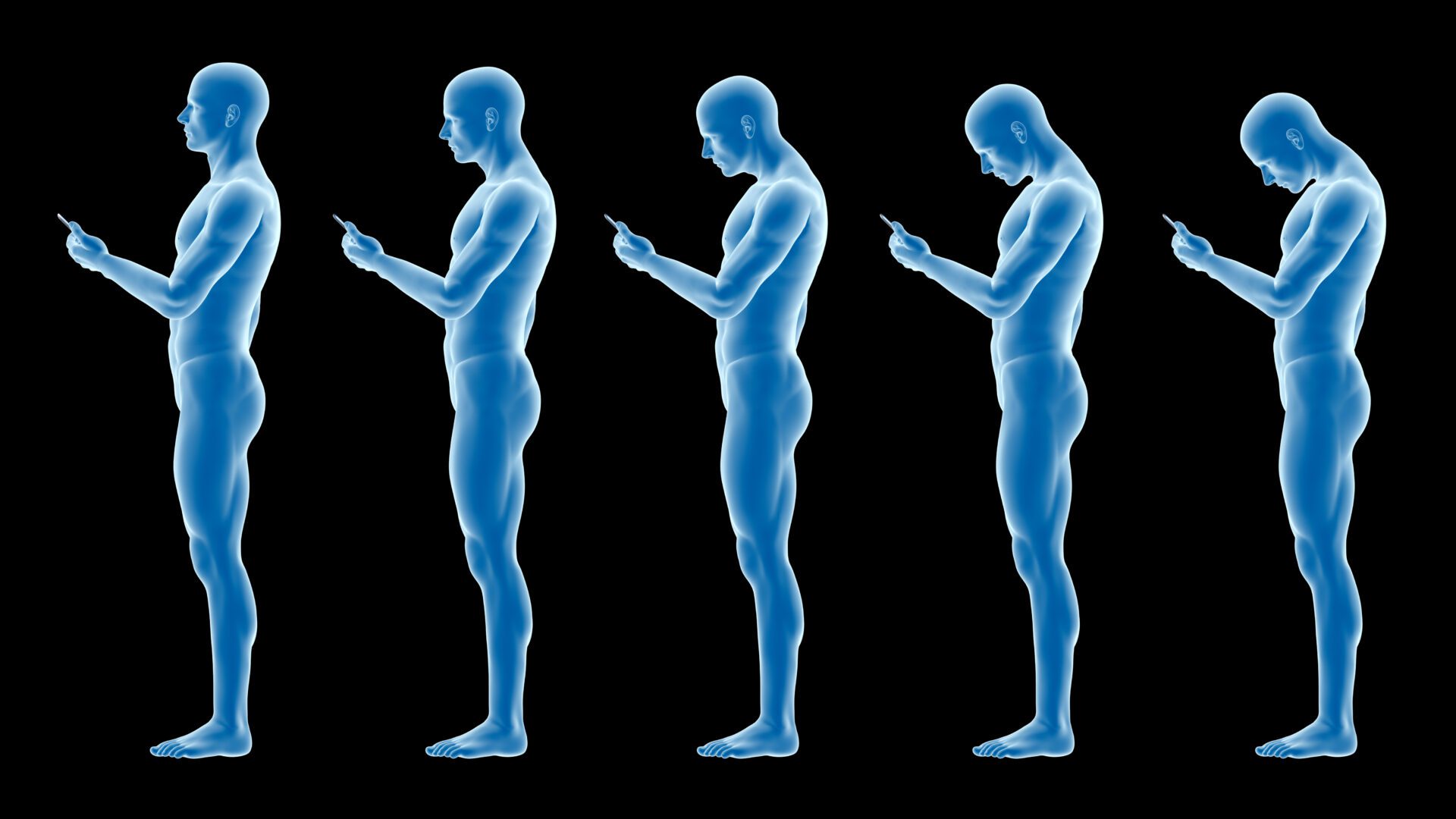 Human anatomy showing wrong postures of using the phone